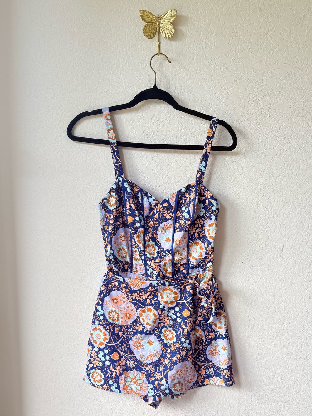 Band of The Free Floral Navy and Orange Romper size XS / S